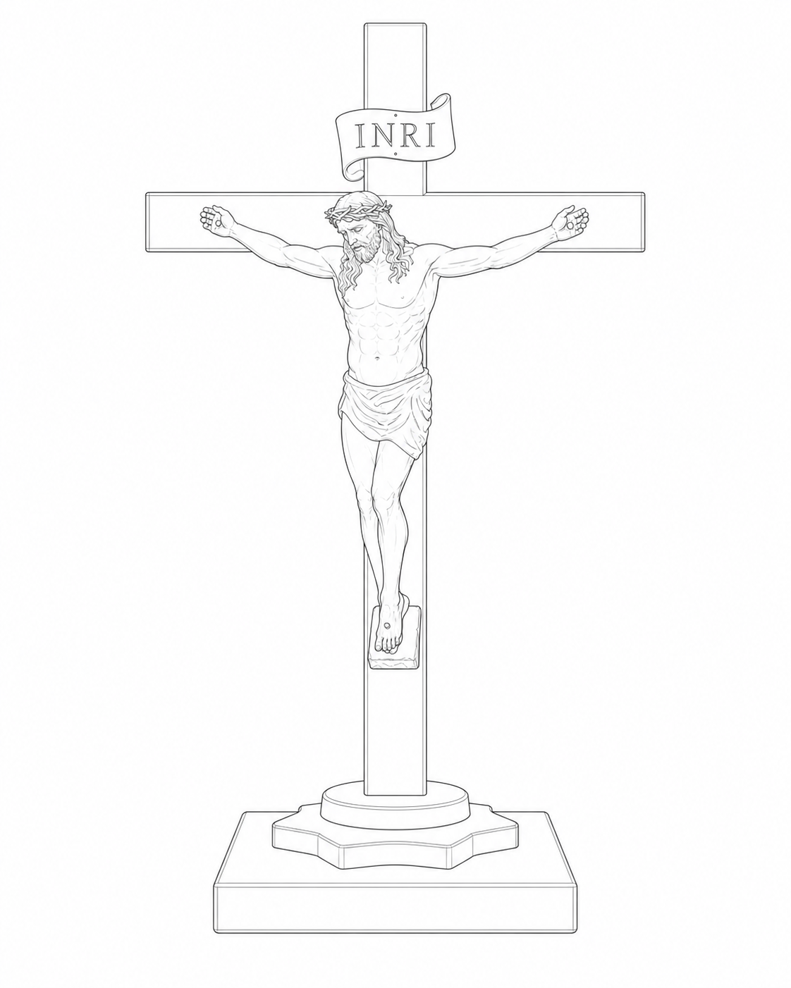 Refined front outline drawing of a custom wood crucifix