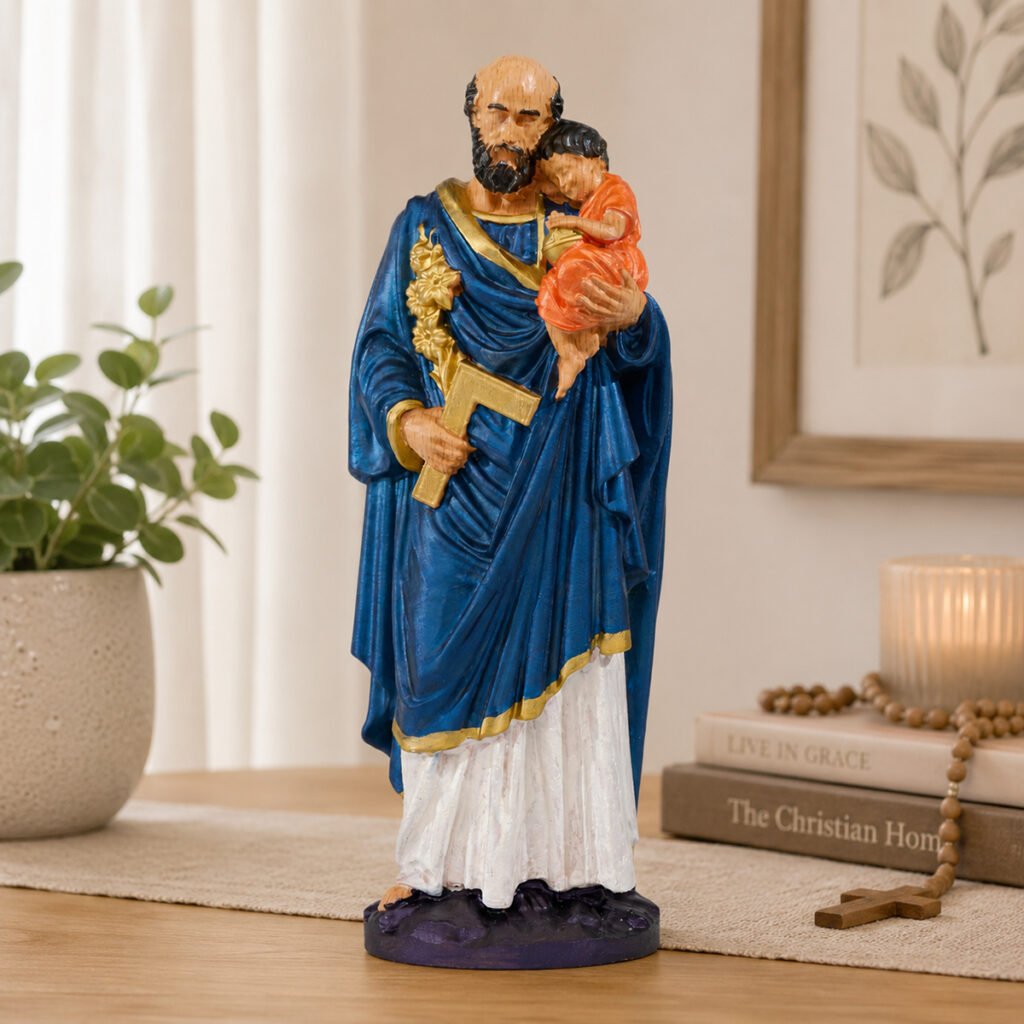 Hand carved Saint Joseph Wooden Statue with Child Jesus