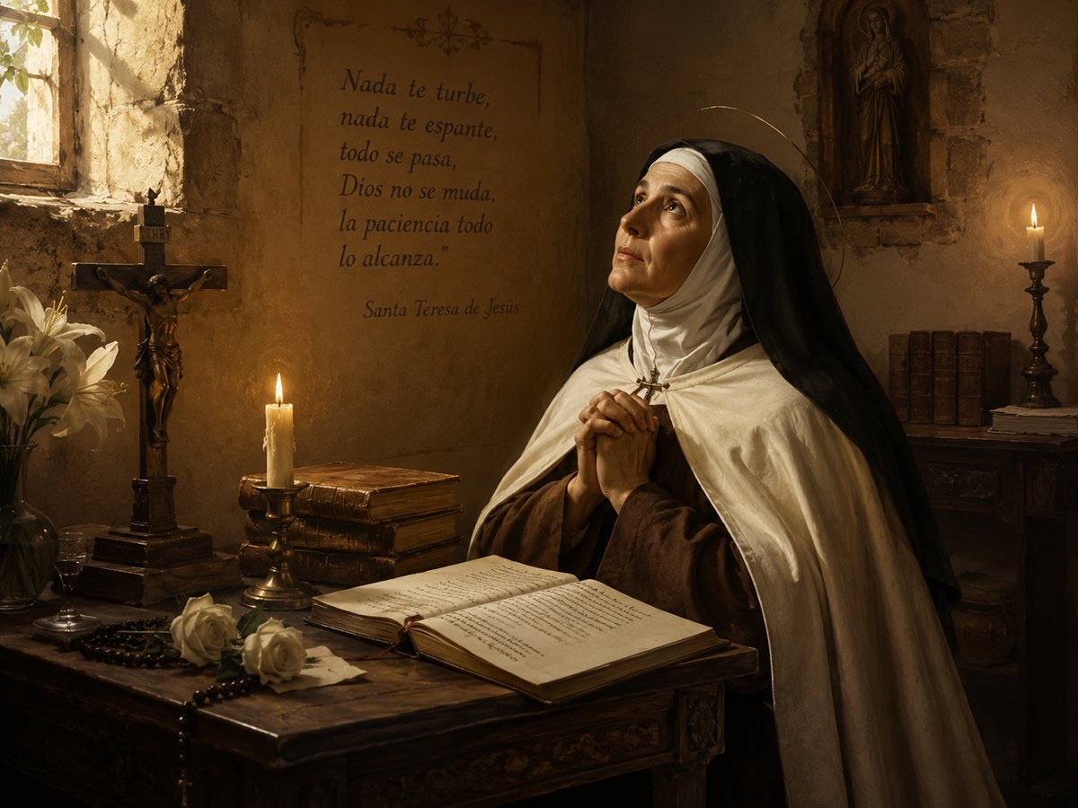 Saint Teresa Wooden Statue inspired by Saint Teresa of Avila's life of prayer, faith and Christian devotion