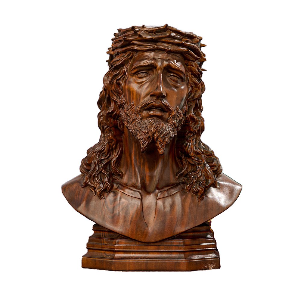Handcrafted Christian wooden statues