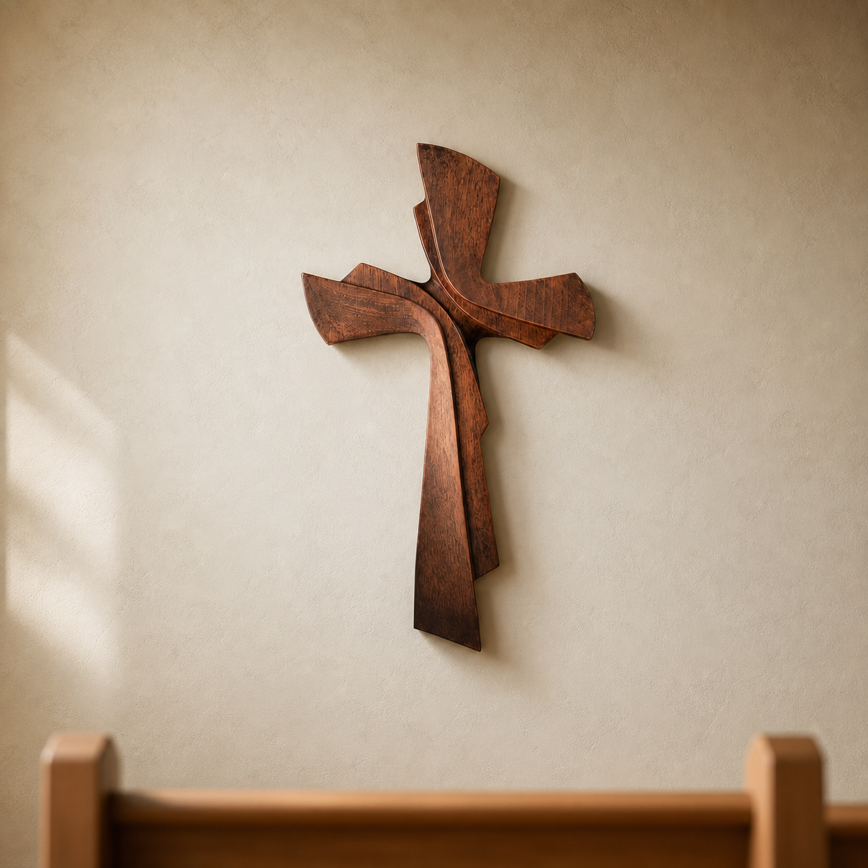 Contemporary wooden cross displayed in a modern Christian chapel
